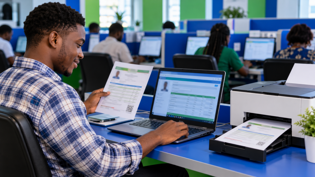 Nigerian student printing an original JAMB result slip
